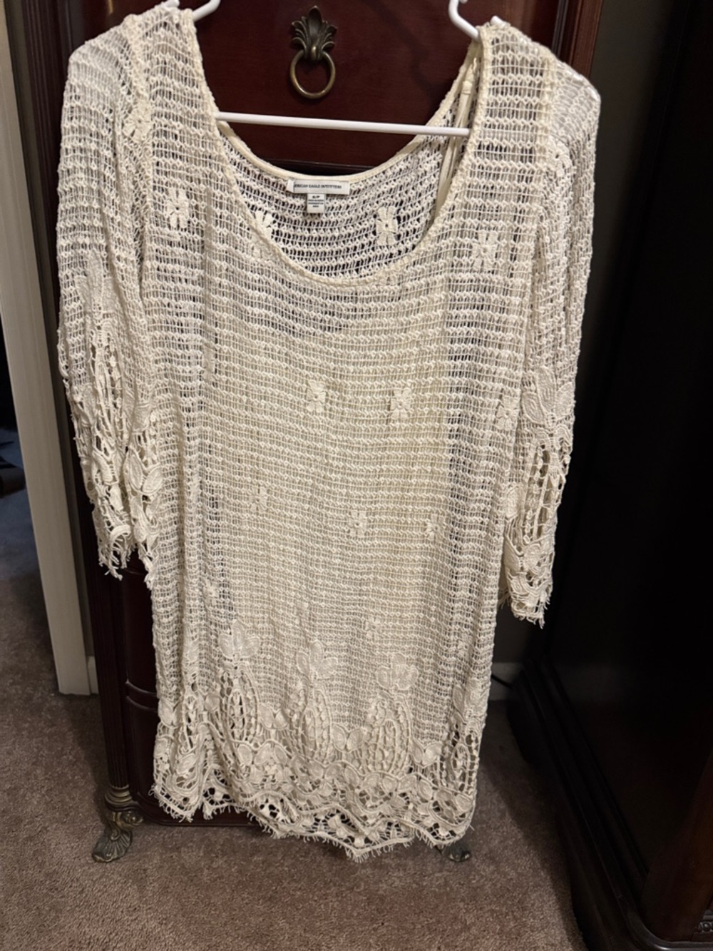 American Eagle Outfitters Cream Open-Knit Crochet Tunic